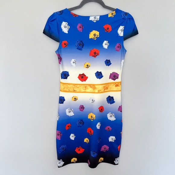 Red Tulip Mini Bodycon Stretch Floral Summer Dress Blue Multicolor Roses Dali 4 - Picture 14 of 16